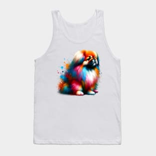 Pekingese Dog in Vivid Splashed Paint Style Tank Top